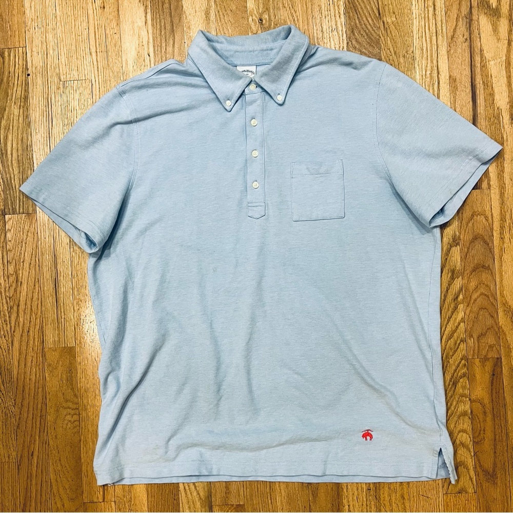 Brooks Brothers 2X Button Down Polo Light Blue. Short Sleeve Collared. Logo.